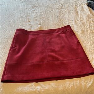 LOFT Wine Red Mini Suede A-Line Skirt